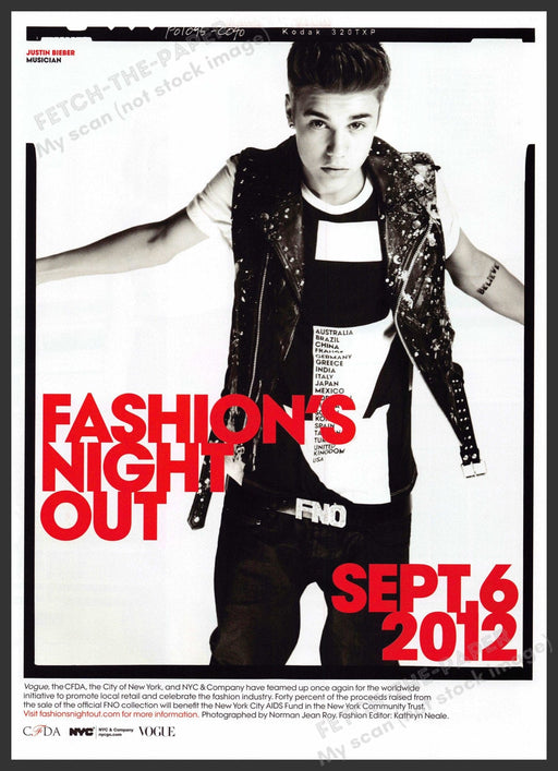 2012 Fashion's Night Out Justin Bieber 2010s Print Advertisement 2012 Fetch-the-Paper