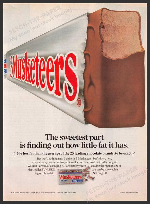 3 Musketeers Candy Bar 1990s Print Advertisement Ad 1995 "Little Fat" Fetch-the-Paper