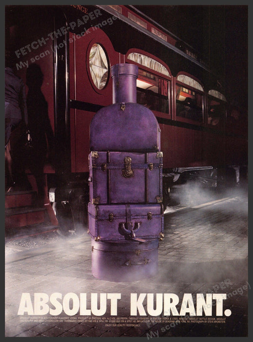 Absolut Kurant 2000s Print Advertisement Ad 2000 Purple Baggage Train Station Absolut