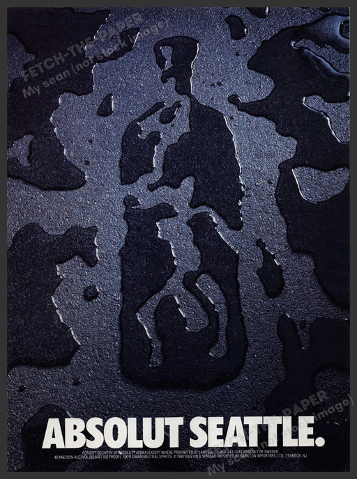 Absolut Seattle 1990s Print Advertisement Ad 1992 Rain Water Fetch-the-Paper