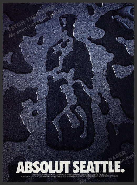 Absolut Seattle 1990s Print Advertisement Ad 1992 Rain Water Fetch-the-Paper