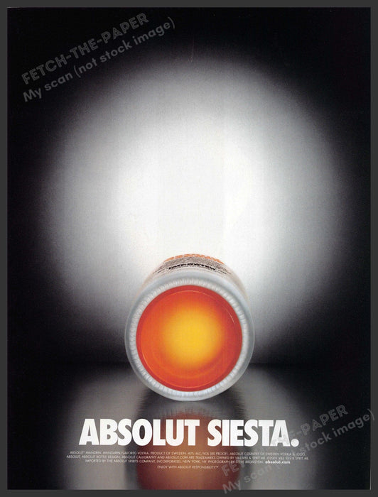Absolut Siesta 2000s Print Advertisement 2003 Bottle Sleeping Laying Down Fetch-the-Paper