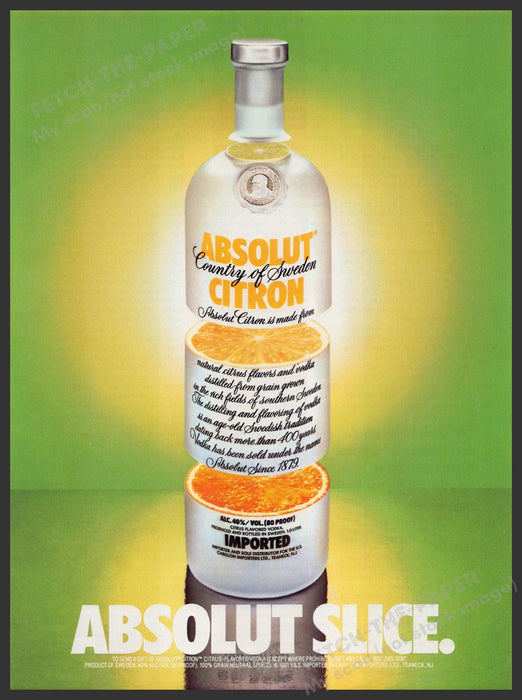 Absolut Slice 1990s Print Advertisement Ad 1991 Citron Fetch-the-Paper