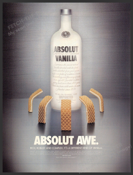 Absolut Vanilla 2000s Print Advertisement 2003 "Absolut Awe" Wafers Bowing Fetch-the-Paper