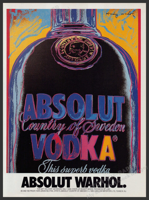 Absolut Warhol Vodka 1980s Print Advertisement Ad 1987 Fetch-the-Paper