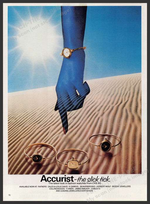 Accurist Watches "The Slick Tick" 1980s Print Advertisement Ad 1980 Fetch-the-Paper
