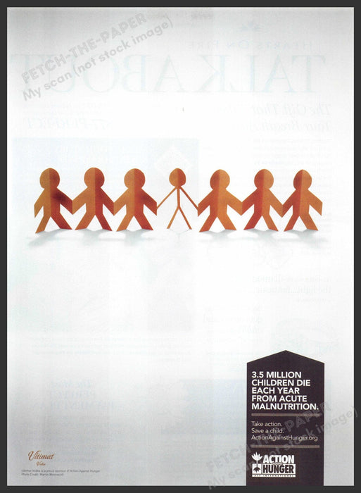 Action Against Hunger 2010s Print Advertisement Ad 2011 Paper Cut out Children Action Against Hunger