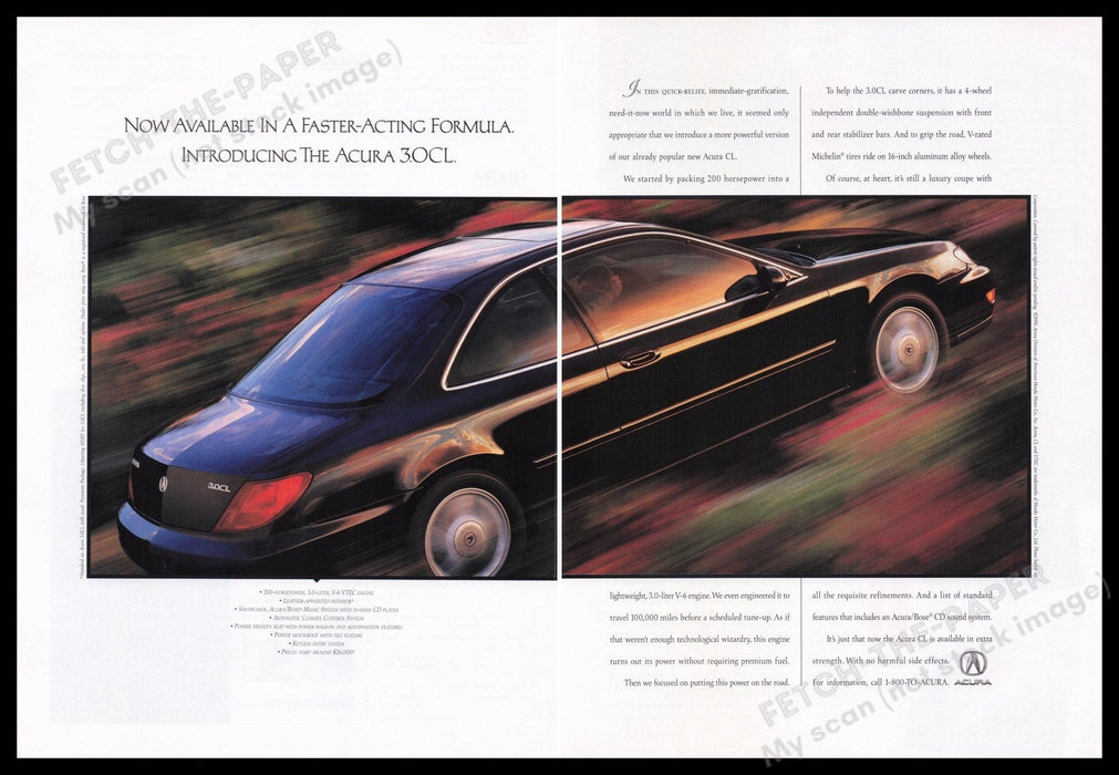Acura CL Car 1990s Print Advertisement (2 pages) 1996 Fetch the Paper!