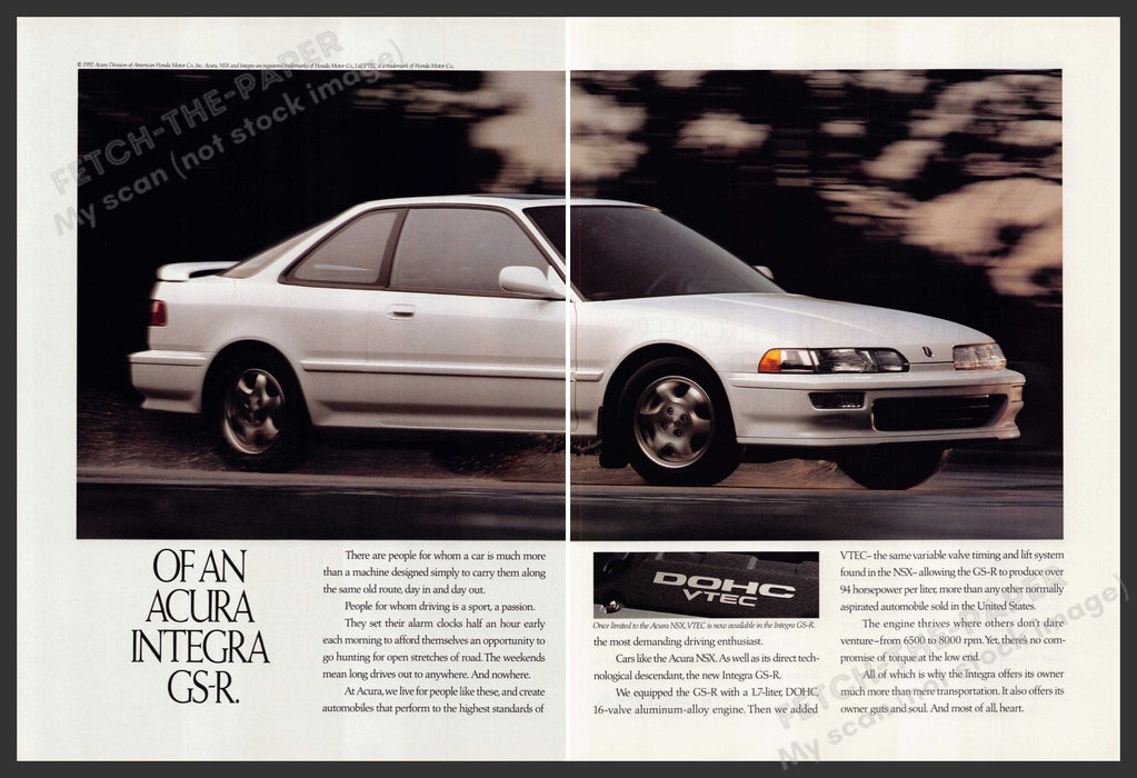 Acura Integra GS-R Car 1990s Print Advertisement (2 Page) 1992 Fetch-the-Paper