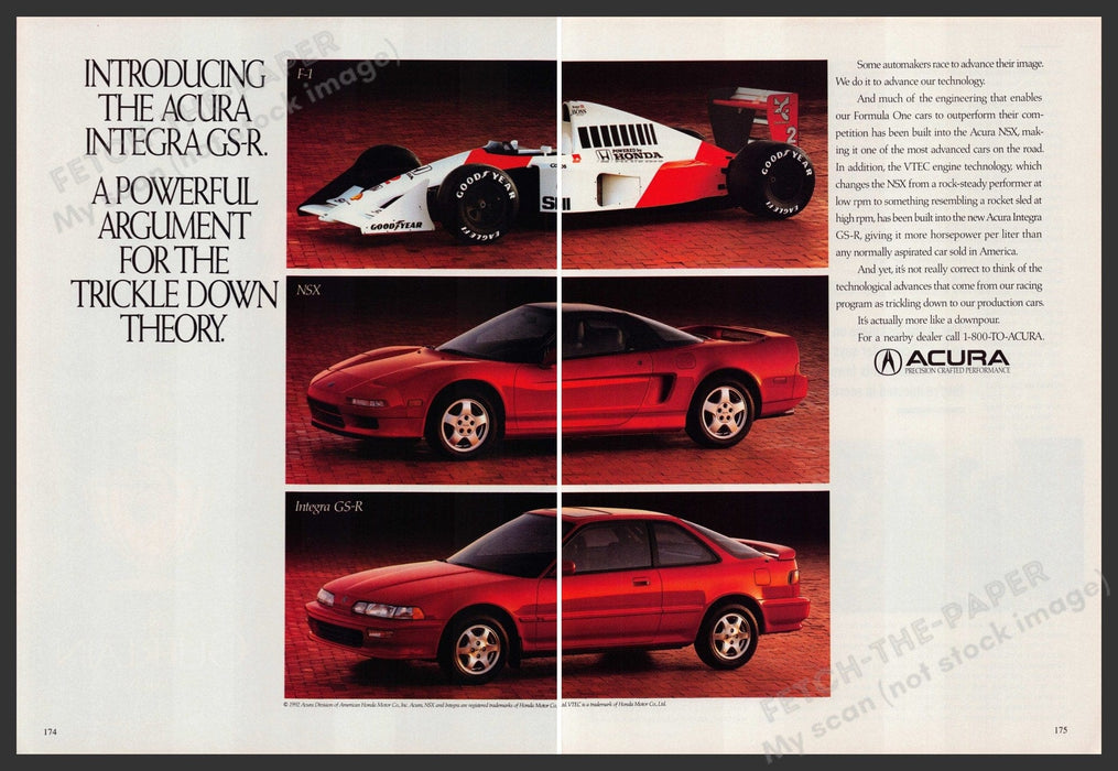 Acura NSX Car 1990s Print Advertisement Ad 1992 Formula One Fetch-the-Paper
