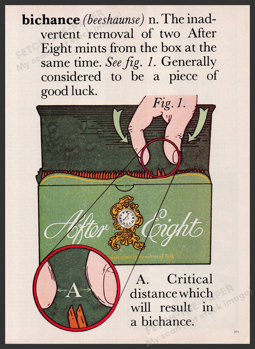 After Eight Mints "bichance" 1980s Print Advertisement Ad 1982 Illustration Fetch the Paper!
