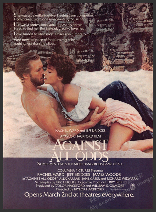 "Against All Odds" Movie Release 1980s Print Advertisement 1984 Bridges Ward Fetch-the-Paper