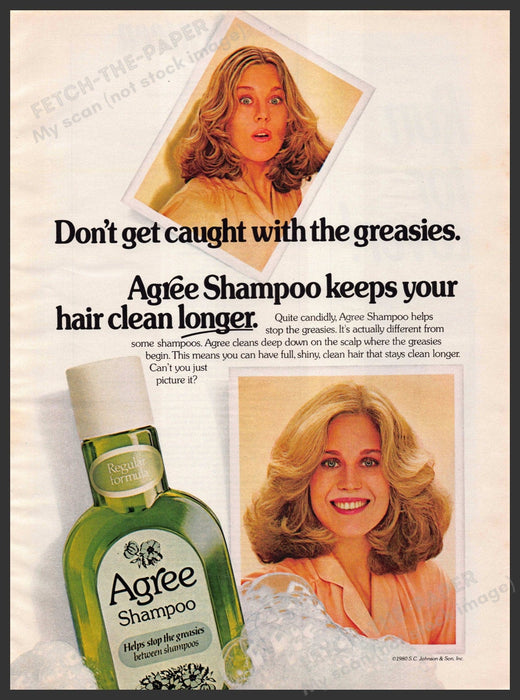 Agree Shampoo 1980s Print Advertisement 1981 Don't get caught with the greasies Agree