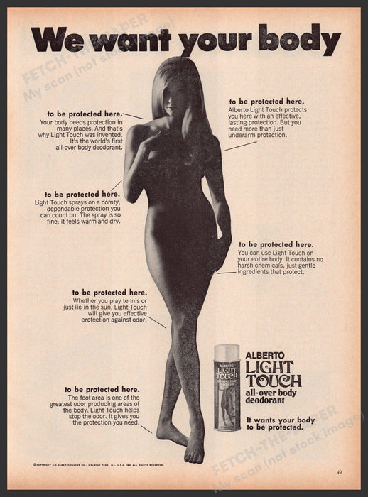 Alberto Light Touch All Over Body Deodorant 1960s Print Advertisement Ad 1969 Fetch the Paper!