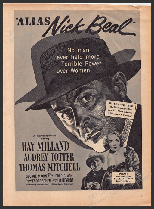 "Alias Nick Beal" Movie Release 1940s Print Advertisement Ad 1949 Fetch-the-Paper