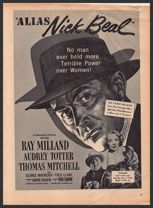 "Alias Nick Beal" Movie Release 1940s Print Advertisement Ad 1949 Fetch-the-Paper