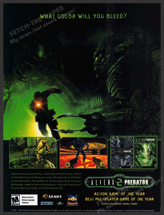 Aliens Versus Predator 2 2000s Video Game Print Advertisement 2002 Fetch-the-Paper