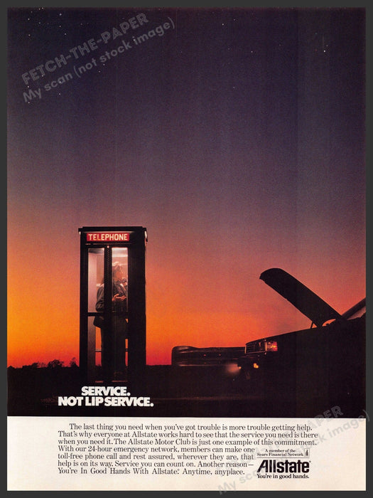 Allstate 1980s Magazine Print Advertisement 1988 Phone Booth Roadside Assistance Allstate