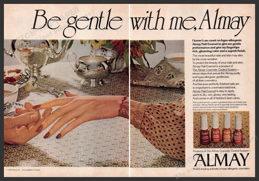 Almay Cosmetic Control System 1970s Print Advertisement (2 page) 1979 Hands Fetch-the-Paper