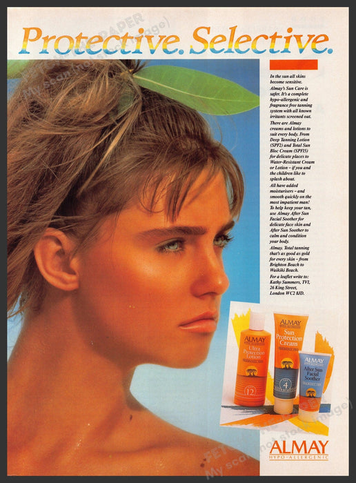 Almay Sun Protection Sunscreen 1980s Print Advertisement Ad 1987 Fetch-the-Paper