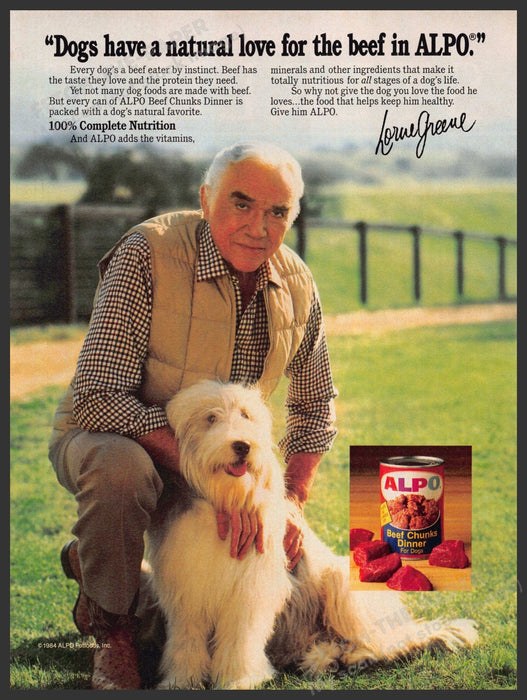 Alpo 1980s Print Advertisement 1984 Dog Lorne Greene Old English Sheepdog Alpo