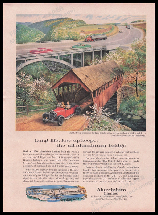 Aluminum Ltd. Bridge Covered Illustration 1950s Print Advertisement Ad 1959 Fetch the Paper!