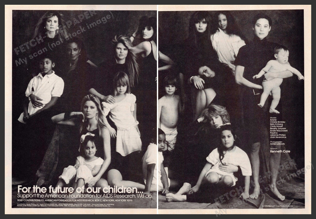 American Foundation for Aids 1980s Print Advertisement (2 pg) 1986 Super Models Fetch-the-Paper