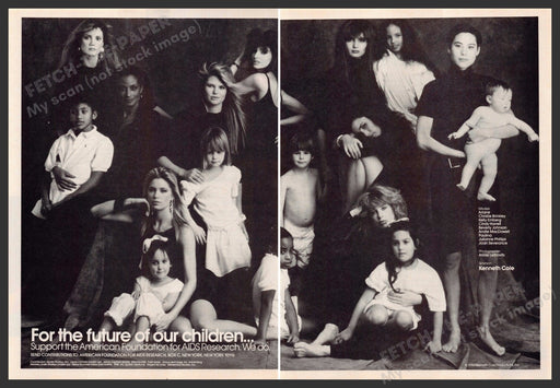American Foundation for Aids 1980s Print Advertisement (2 pg) 1986 Super Models Fetch-the-Paper