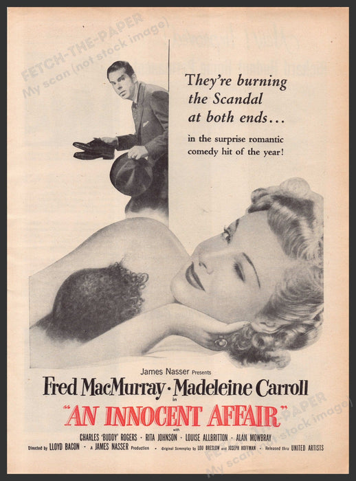 "An Innocent Affair" Movie Release 1940s Print Advertisement Ad 1948 Fetch-the-Paper