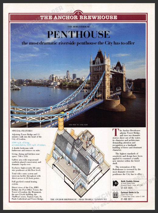Anchor Brewhouse Boilerhouse Penthouse Tower Bridge 1980s U.K. Print Ad 1986 Anchor Brewhouse