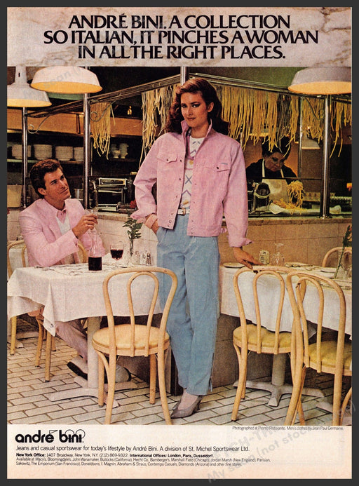 Andre Bini 1980s Magazine Print Ad 1981 Pinches a woman in all the right places Fetch-the-Paper