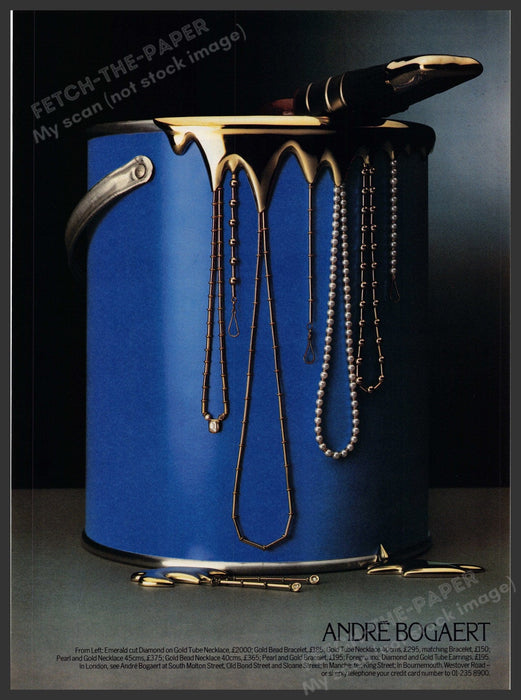 Andre Bogaert Jewelry Gold Paint Can 1980s Print Advertisement Ad 1980 Fetch-the-Paper