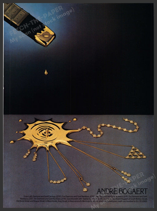Andre Bogaert Jewelry Gold Paintbrush 1980s Print Advertisement Ad 1980 Fetch-the-Paper