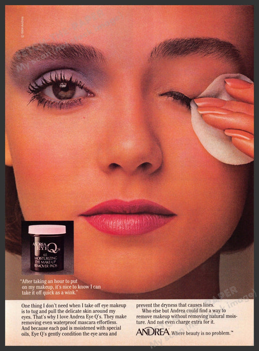 Andrea Eye Q 1980s Magazine Print Advertisement 1984 Closeup Face Eyes Makeup Fetch-the-Paper