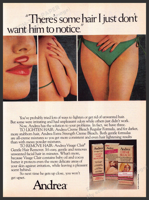 Andrea Hair Remover 1980s Print Advertisement 1981 Lips Arms Bikini Andrea
