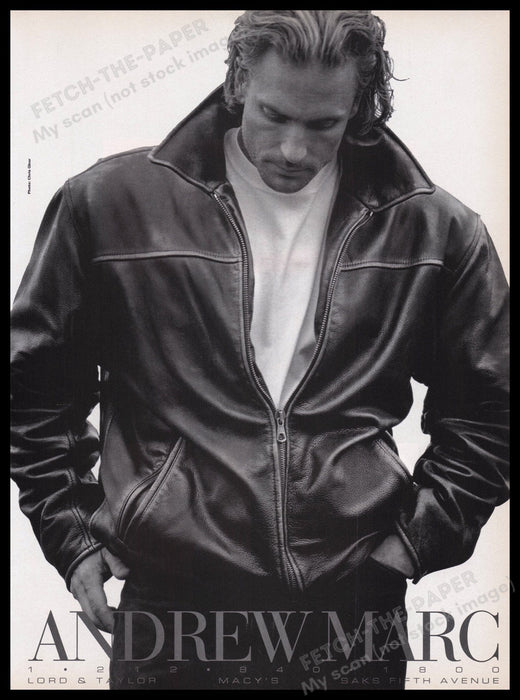 Andrew Marc Leather Coat 1990s Print Advertisement Ad 1995 Baggy Sexy Male Model Fetch the Paper!