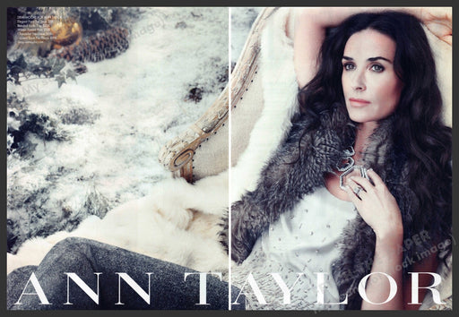 Ann Taylor 2010s Print Advertisement (2 page) 2011 Demi Moore Snowy Fur Feather Ann Taylor