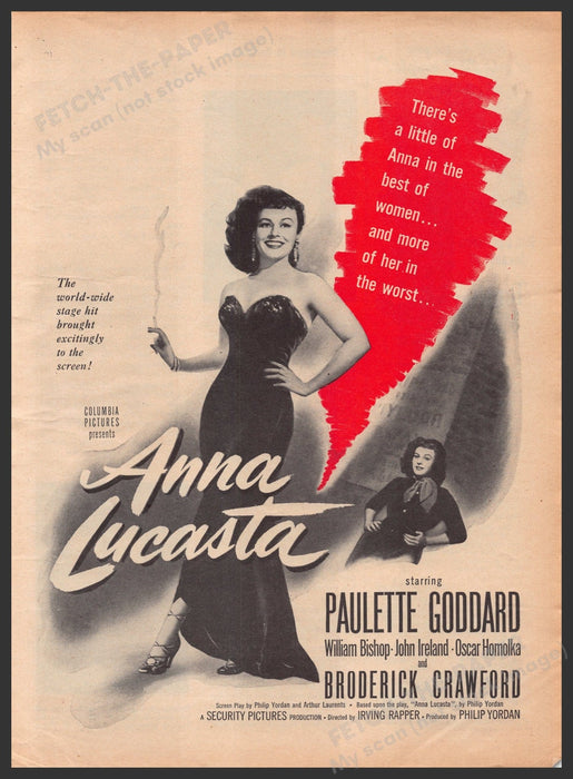 "Anna Lucasta" Movie Release 1940s Print Advertisement Ad 1949 Fetch-the-Paper