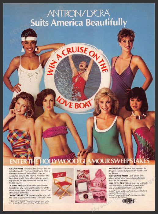 Antron Lycra 1980s Magazine Print Advertisement 1984 Swimsuit Love Boat Cruise Fetch-the-Paper