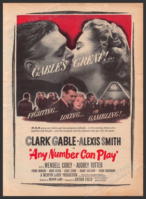 "Any Number Can Play" Movie Release 1940s Print Advertisement Ad 1949 Fetch-the-Paper