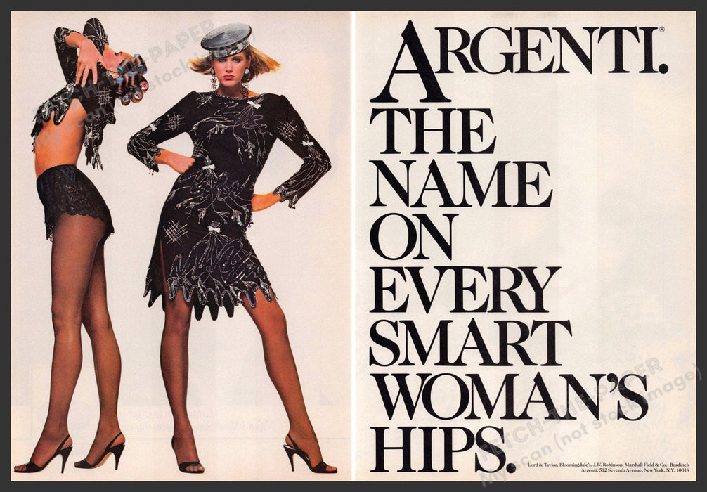 Argenti Pantyhose Hosiery Sexy Dress 1980s Print Advertisement Ad (2pgs) 1985 Fetch-the-Paper