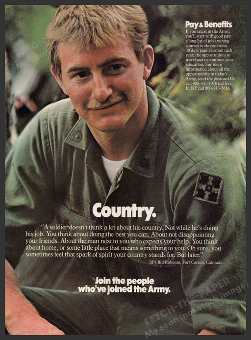 Army 1970s Magazine Print Advertisement 1977 SP4 Bill Robeson Fort Carson CO Army