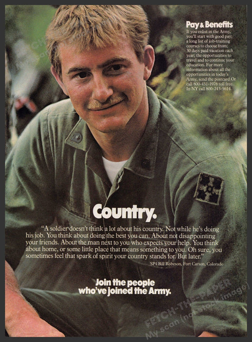 Army 1970s Magazine Print Advertisement 1977 SP4 Bill Robeson Fort Carson CO Army