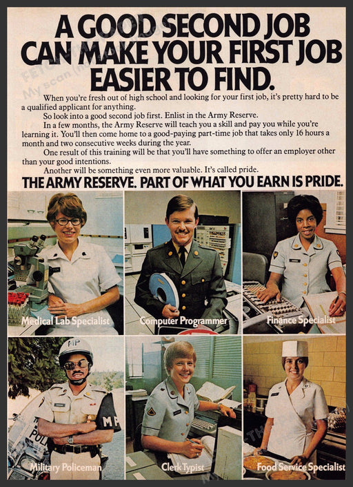 Army Reserve 1970s Print Advertisement 1976 "Part of what you earn is pride" Fetch-the-Paper