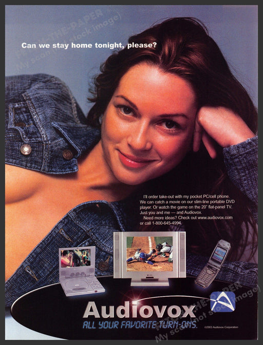Audiovox 2000s Print Advertisement 2003 Electronics "Can we stay home tonight" Fetch-the-Paper