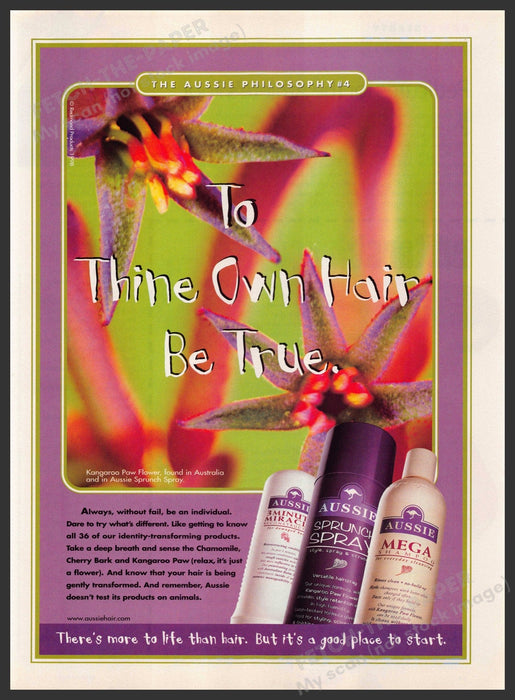 Aussie 1990s Magazine Print Advertisement 1998 "To thine own hair be true" Aussie
