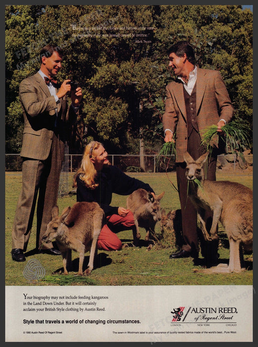 Austin Reed British Style Clothing 1990s Print Advertisement Ad 1990 Kangaroos Fetch-the-Paper