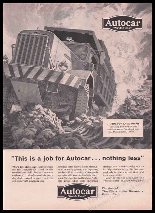 Autocar Engineered Construction Trucks 1950s Print Advertisement Ad 1959 Fetch the Paper!