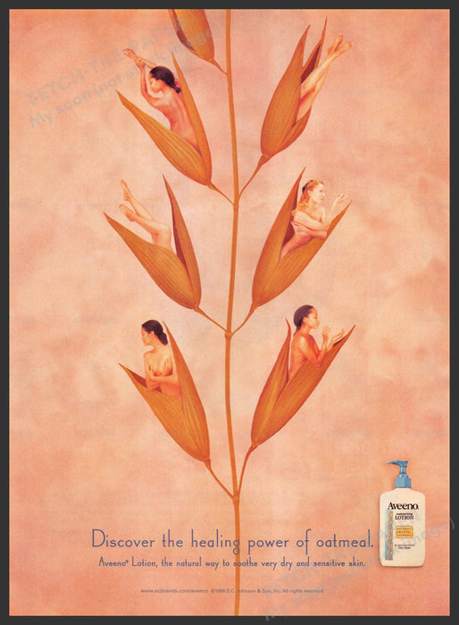 Aveeno 1990s Magazine Print Advertisement 1998 Bodies Oatmeal Bare Plant Fetch-the-Paper