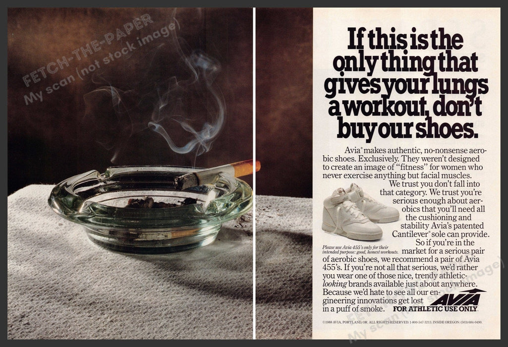 Avia 1980s Print Advertisement (2 page) 1989 455 Shoes Smoking Avia